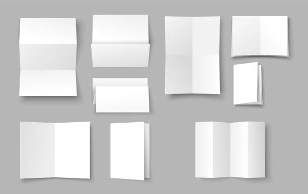 ilustrações de stock, clip art, desenhos animados e ícones de empty white folding paper with copy space set - blank note card