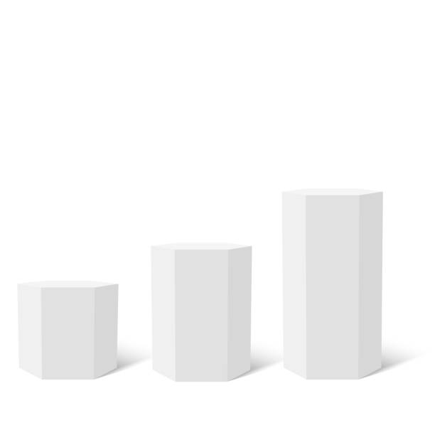 набор белых шестиугольных призм. вектор - cylinder box packaging three dimensional shape stock illustrations