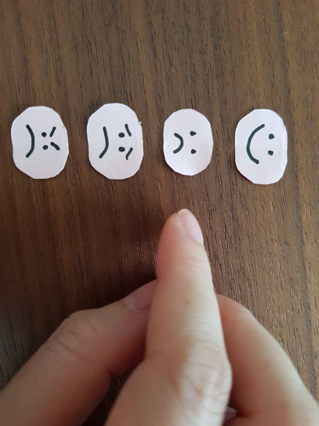 istock Finger choosing the emoticon to represent current mood 1388508557