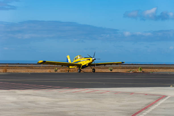 La Gomera, Spain - August 12, 2021: Air Tractor AT-802 propeller airplane on the runway