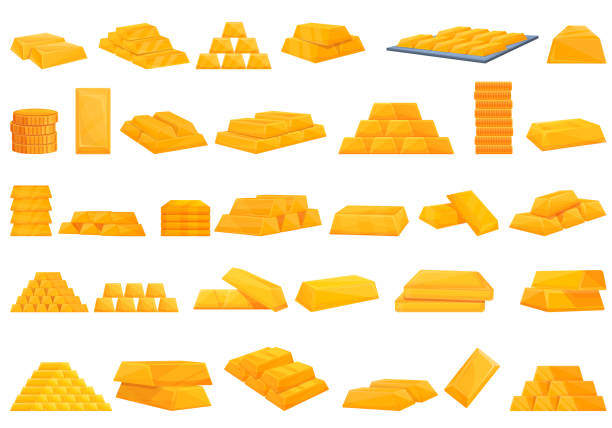 은행 준비 아이콘 세트, 만화 스타일 - time savings currency pig stock illustrations