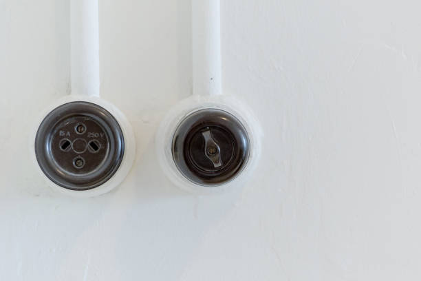 istock Household socket and electricity switch with technical info 15 amps 250 volts. 1388510709