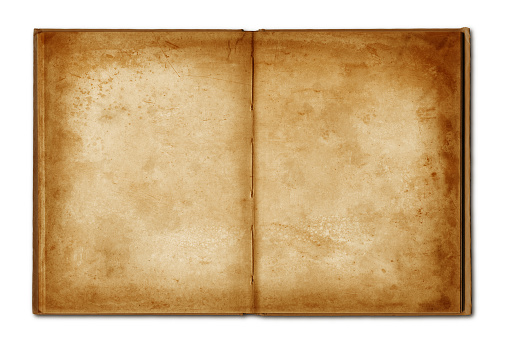 old grunge open notebook isolated on white