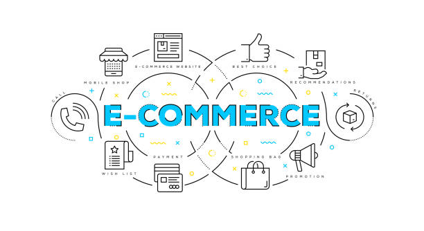 전자 상거래의 플랫 라인 일러스트 컨셉 - e commerce internet e mail shopping stock illustrations