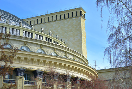 The base of the dome with a cornice and a scenic portal. Novosibirsk, Siberia, Russia, 2022