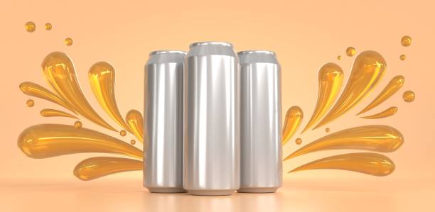 istock Aluminium cans for soda, lemonade or beer with splash and liquid drops on beige background. Mockup empty metal jars, silver containers, cold drink bottles. Realistic 3d render illustration 1388516449