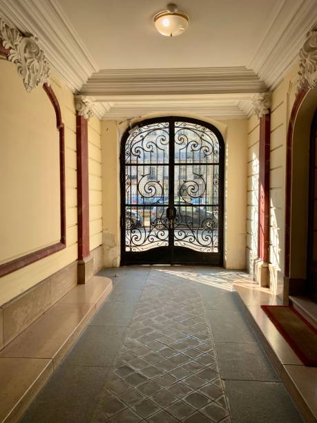 a parisian entrance. - palace entrance hall indoors floor imagens e fotografias de stock