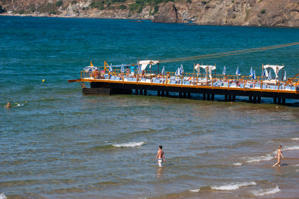 Istanbul, Turkey - June 22, 2013 : Kilyos beach, on the Black Sea coast of Istanbul, is among the places where Istanbulites go to the sea at the weekend.