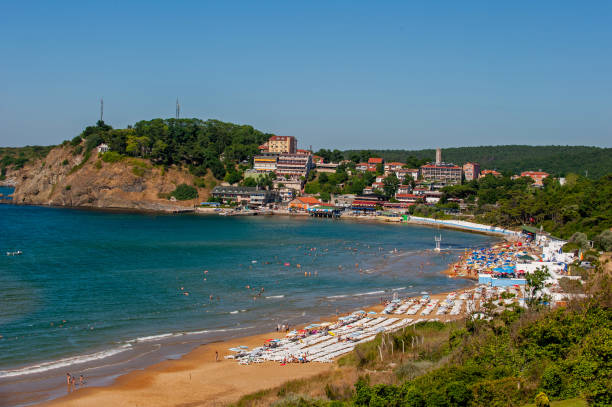 Istanbul, Turkey - June 22, 2013 : Kilyos beach, on the Black Sea coast of Istanbul, is among the places where Istanbulites go to the sea at the weekend.