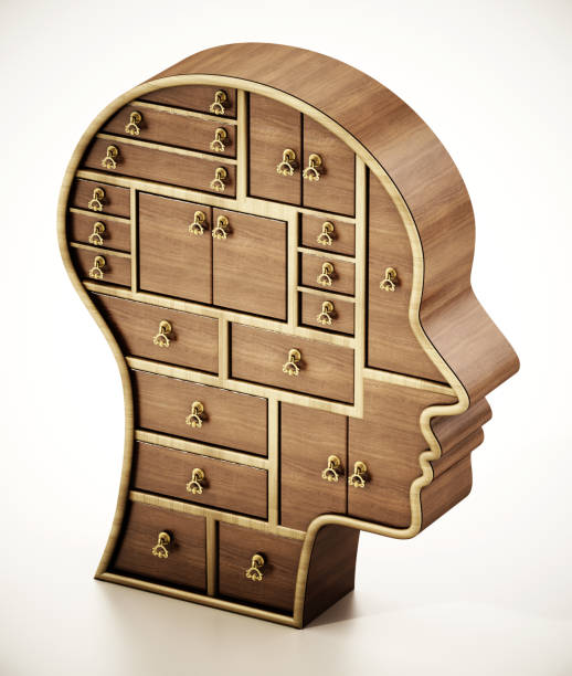 istock Human head shape consisting of wooden cabinets 1388523245