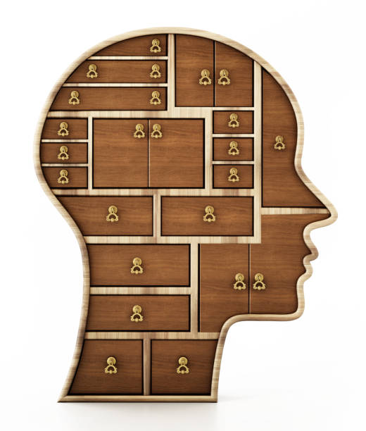 istock Human head shape consisting of wooden cabinets 1388523397