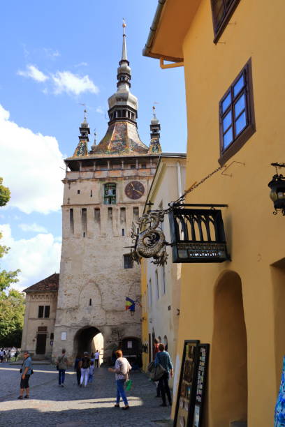 historic old town hustle and bustle in romania - vlad vi imagens e fotografias de stock