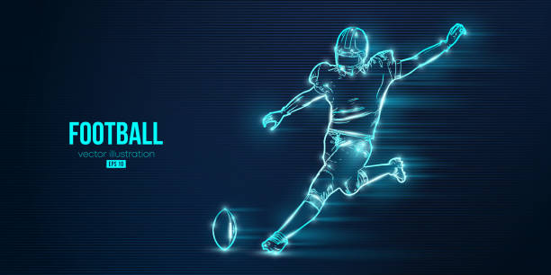 Abstract silhouette of a american football player man in action isolated blue background. Vector illustration Abstract silhouette of a american football player man in action isolated blue background. Vector illustration safety american football player stock illustrations