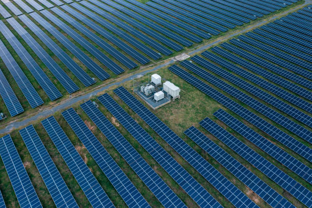 The solar power farm in Cam Ranh stock photo