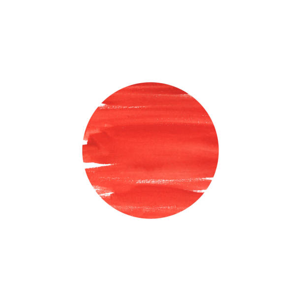 ilustraciones, imágenes clip art, dibujos animados e iconos de stock de ilustración en acuarela de la bandera japonesa del estilo asiático grunge rojo. el símbolo del sol está aislado sobre un fondo blanco. pinceladas dibujadas a mano - círculo sumi