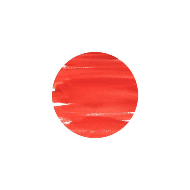 illustrazioni stock, clip art, cartoni animati e icone di tendenza di illustrazione ad acquerello della bandiera giapponese del grunge rosso in stile asiatico. il simbolo del sole è isolato su uno sfondo bianco. pennellate disegnate a mano - sorteggio
