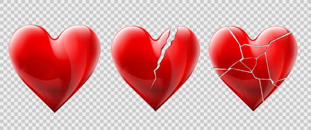 vektor-set aus glas gebrochene herzen. - broken shattered glass cracked heart shape stock-grafiken, -clipart, -cartoons und -symbole