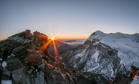 Mountain ranges covered in a layer of fresh snow