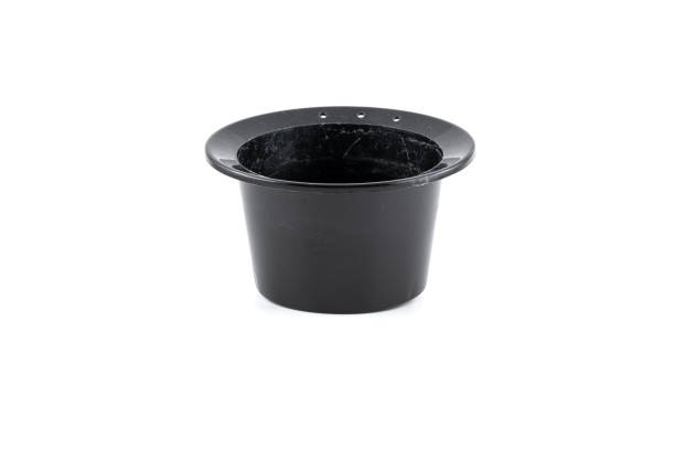 istock Black plastic pot with wide mount for planting. 1388530913