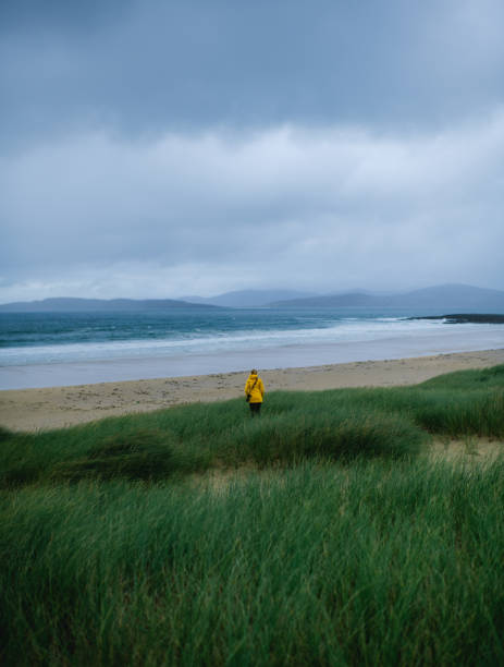 istock Lone woman standing at the beach 1388532092