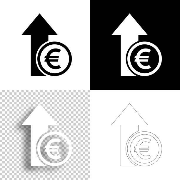 ilustraciones, imágenes clip art, dibujos animados e iconos de stock de aumento del euro. icono para el diseño. fondos en blanco, blancos y negros - icono de línea - moving up prosperity growth arrow sign