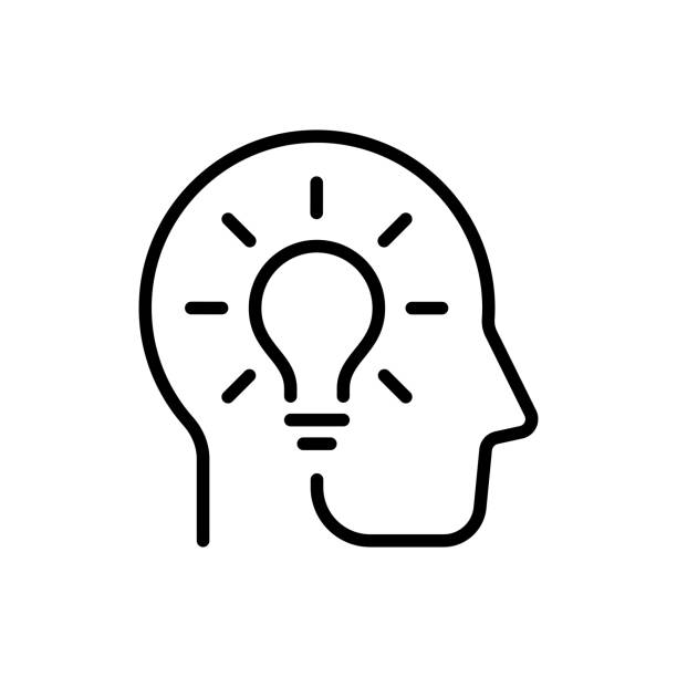 мозговой штурм, творческий дизайн значка идеи - голова stock illustrations