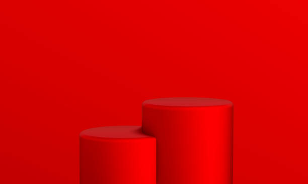 istock Abstract product presentation platform, podium stand with red background and copy space 1388534073