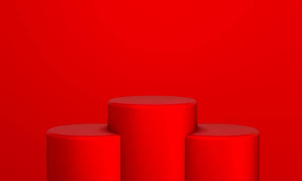 istock Abstract product presentation platform, podium stand with red background and copy space 1388536175