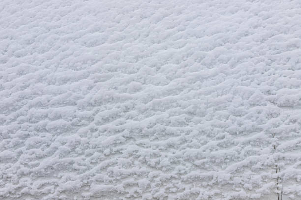 Beautiful winter background with snowy ground. Natural snow texture. Wind sculpted patterns on snow surface.