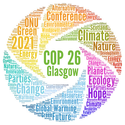 COP 26 in Glasgow word cloud concept