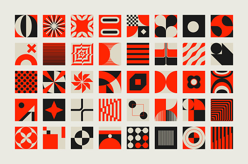 Modern abstract vector shapes collection of various simple geometric forms and colorful graphics elements for poster, cover, art, presentation, prints, fabric, wallpaper and etc.