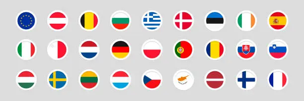 Vector illustration of European Union Country Button Flag Set. Vector illustration