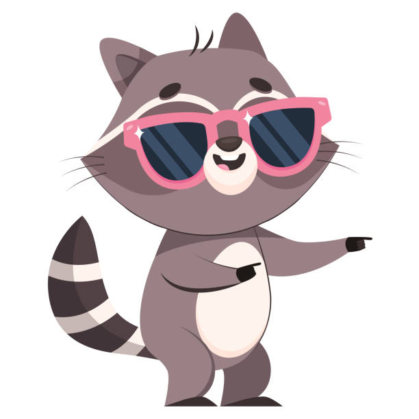 istock Happy racoon in sunglasses cartoon vector illustration 1388540704