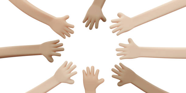 istock 3D Rendering of top view of  team people putting hands stack together concept of unity and teamwork. 3D Render illustration cartoon style. 1388540824