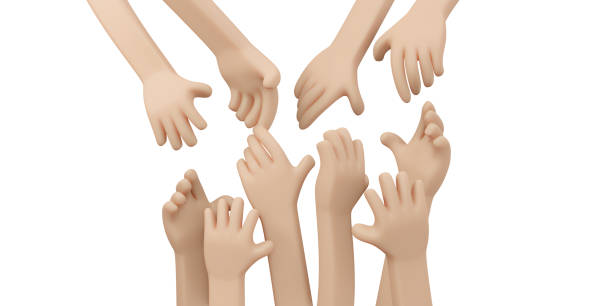 istock 3D Rendering of hand help each other concept of helping hand support people. 3D Render illustration cartoon style. 1388540861