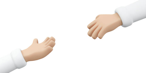 istock 3D Rendering of hand reaching to each other concept of help support unity and teamwork. 3D Render illustration cartoon style. 1388540965