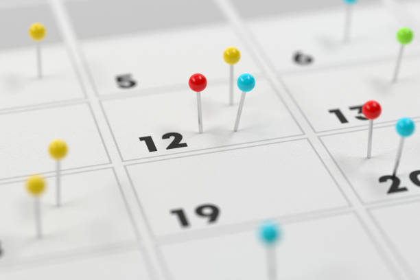 istock Close-up calendar and pins. 1388542242