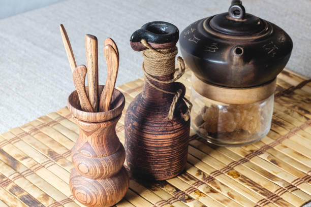 istock A set of items for drinking tea on a bamboo mat 1388543940