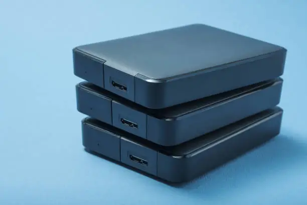 Photo of A stack of hard drives.