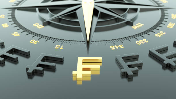 istock Compass with golden franc symbol 1388548551