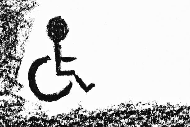 International wheelchair access symbol drawn in pastel but rendered in monochrome, resembling a charcoal drawing.