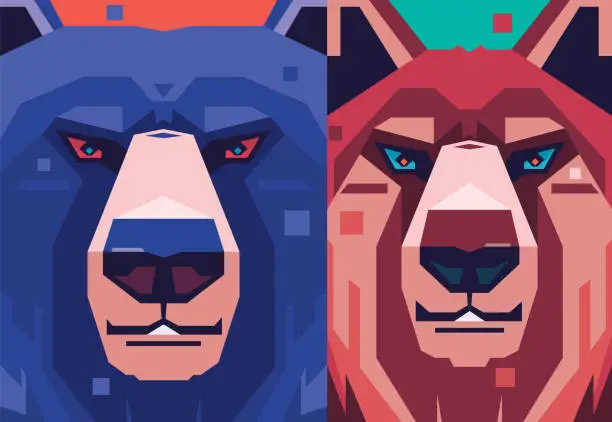 Vector illustration of wolf and bear head