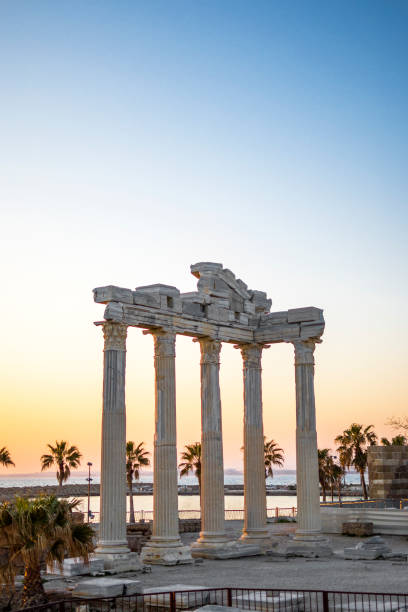 Ruins of the Temple of Apollo in the ancient city of Side, Side, Antalya, Turkey. Ancient temple of Apollo, Side - Antalya temple of apollo antalya province stock pictures, royalty-free photos & images