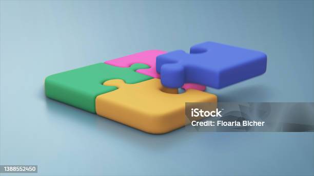 3d Illustration Of Cartoon Parts Of Puzzle Stock Photo - Download Image Now - Puzzle Cube, Art, Art And Craft