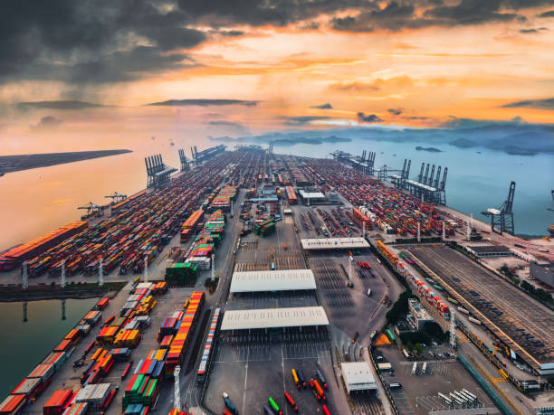 istock Aerial view of modernized container terminal. 1388555745