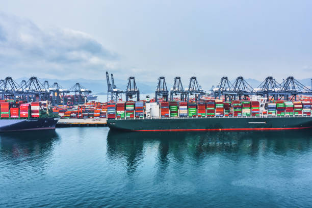 Aerial view of modernized container terminal.,Shenzhen,China.