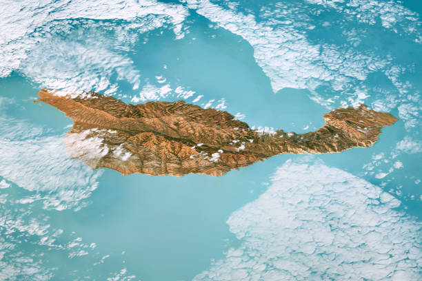 istock Santa Cruz Island Satellite Image Topographic 3D View 1388555911