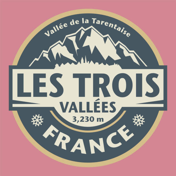 ilustrações de stock, clip art, desenhos animados e ícones de emblem with the name of les trois vallees, france - slalom skiing