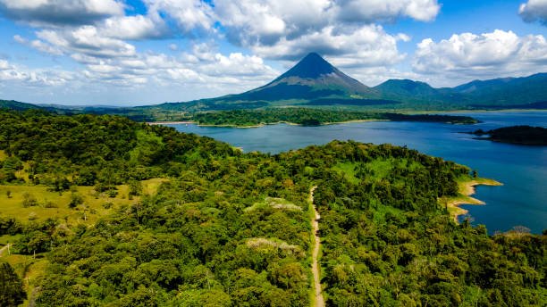 Arenal Volcano and Arenal Lake, Costa Rica stock photo