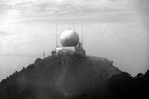View of Tate's Cairn with the Observatory's meteorological station, a mountain in Hong Kong at 583 metres height, Kowloon, Hong Kong.